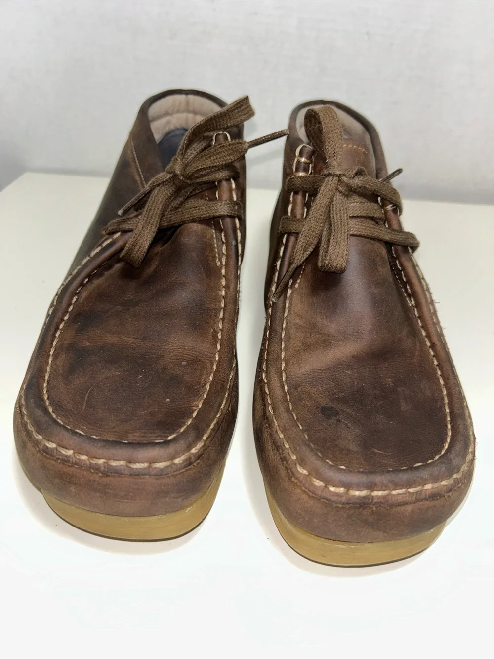Clarks Stinson Hi Brown Leather Moc Toe Two Eye Chukka Wallabee Boot